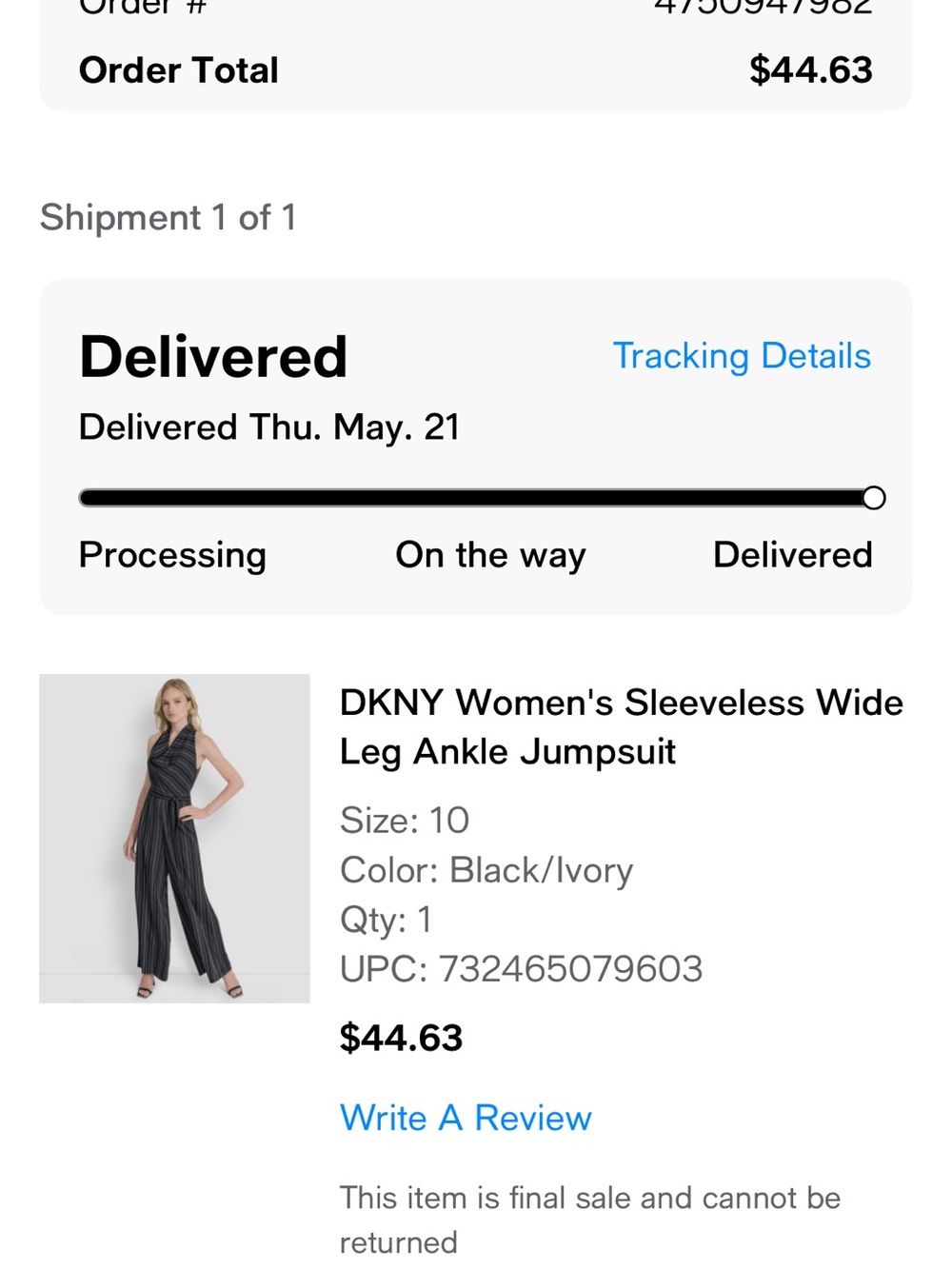 DKNY Black and White Pinstripe Halter Cowl-Neck Jumpsuit - Picture 2 of 2